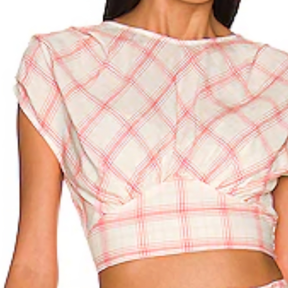 Bailey/44 Plaid‎ Crop Top in Pink and White Size L New